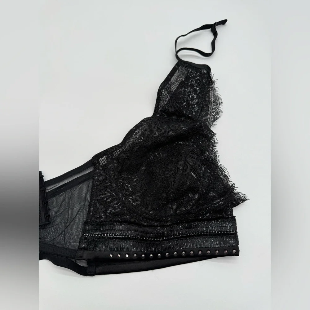 Victoria's Secret Sexy Black Floral Silver Lace Halter Bralette NWT Sz XL - Picture 16 of 16